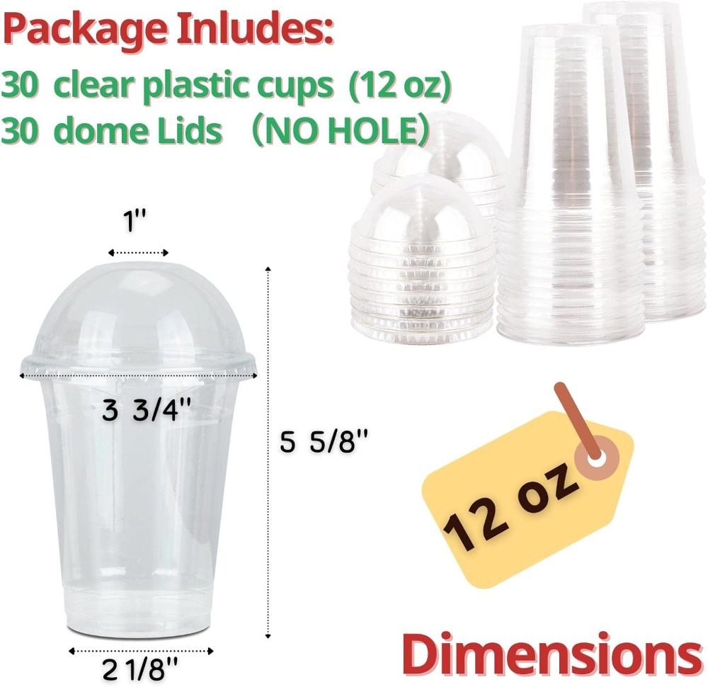 30 Sets 12 oz Clear Plastic Cu - Plastic Dome Clear recension och pris