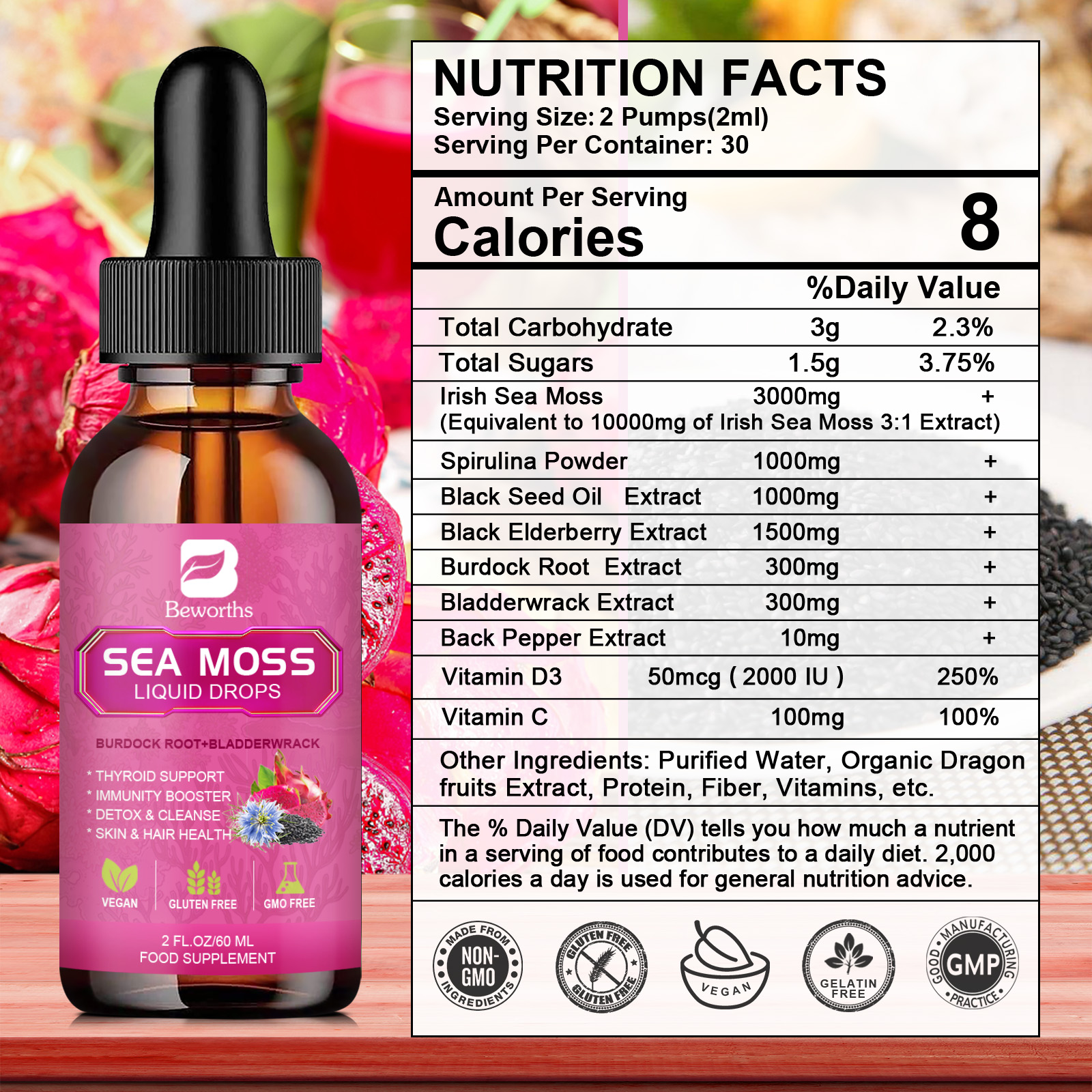 BEWORTHS 3000MG Seamoss Liquid - Root Stimulator Liquid recension och pris
