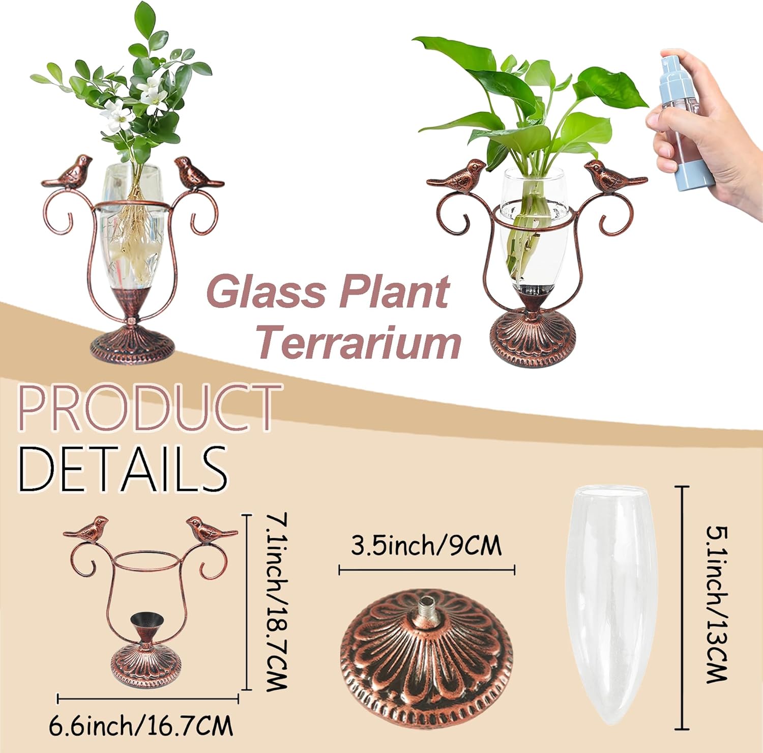 2 Vintage Copper Bird Plant Pr - Propagation Station Vase recension och pris
